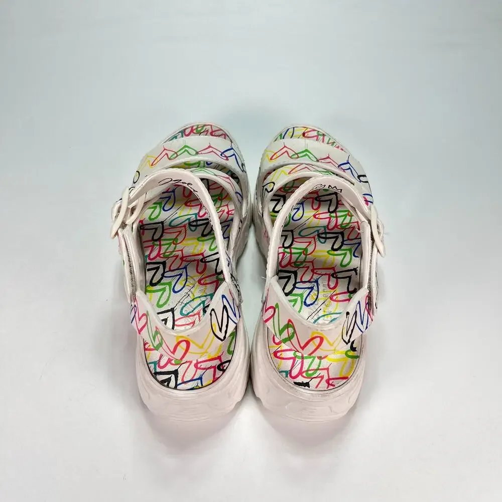 Skechers x JGoldcrown D'Lites 2.0 Heart You White Multi Sandals Women's Size 8
